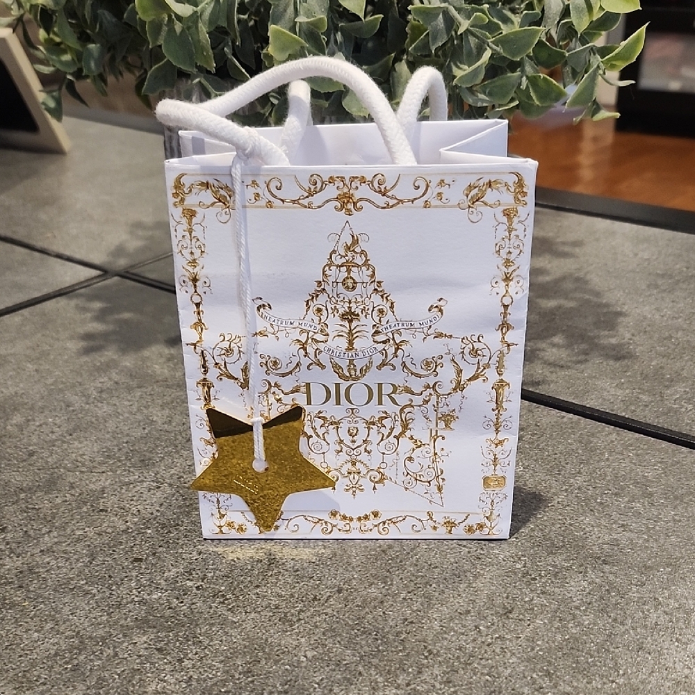 Dior White and Gold Star Gift Bag